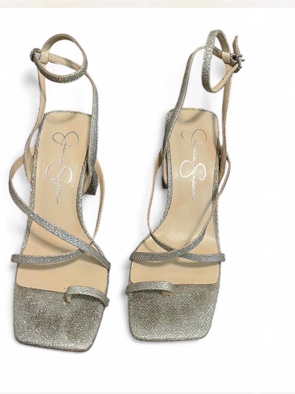Jessica Simpson Silver Glitter Strappy Heels